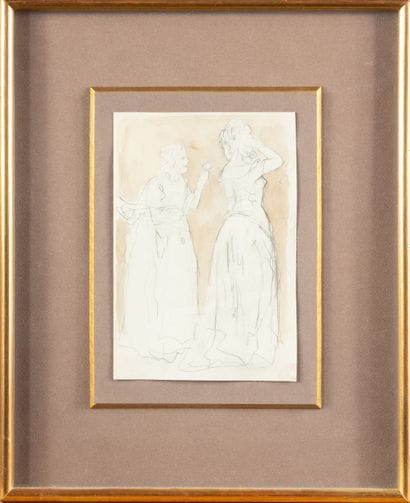 Etude de deux femmes, 
Dessin au crayon et...