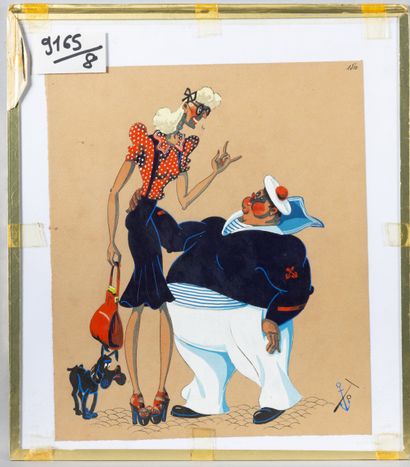 Ensemble de 3 gouaches humoristiques, 25...