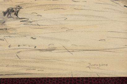 DESROZIERS 
Paysage urbain animé, 
Dessin...