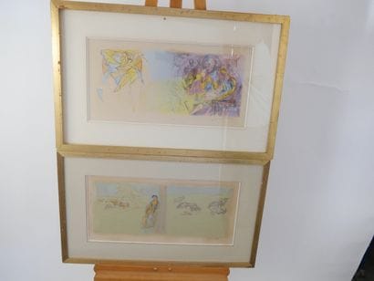 Jacques VILLON
Pan et Personnages, 
2 lithographies...