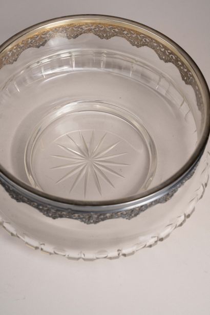 Cut-glass fruit bowl with silver band 
Gross...