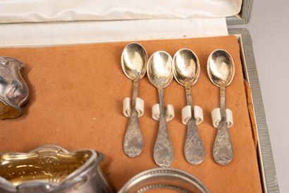Four 950°/°° silver salt cellars with their...