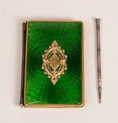 Dance card with green enamel background and...