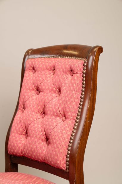 Pair of flat-backed chairs with scrollwork...