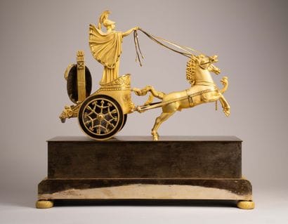 Pendule au char d'Athéna à mouvement squelette...