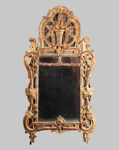 Pediment mirror with molded, carved, and...