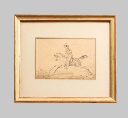 Edouard Swebach (1800–1870), horseman; watercolor...