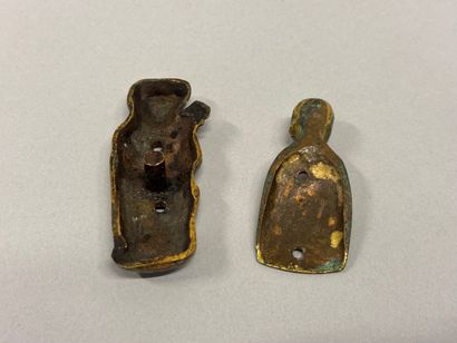 Set of four gilt repoussé copper wall sconces,...
