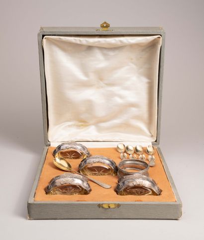 Four 950°/°° silver salt cellars with their...
