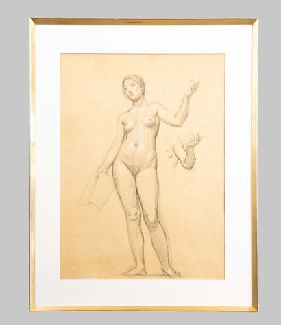 Joseph BLANC, study of a female nude, drawing,...