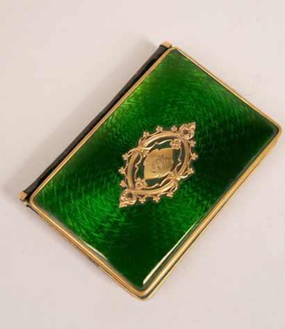 Dance card with green enamel background and...