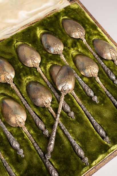 Twelve silver mocha spoons, Louis XV style...