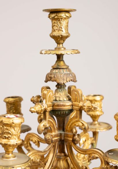 Pair of gilded bronze Regency-style candelabra,...