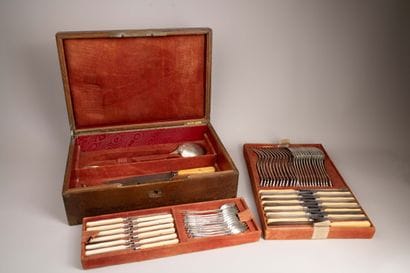 Silver (950) cutlery set, interlaced lattice...