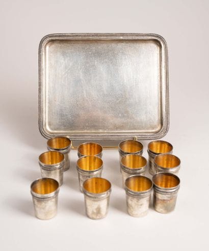 Liqueur set consisting of 12 800-th silver...