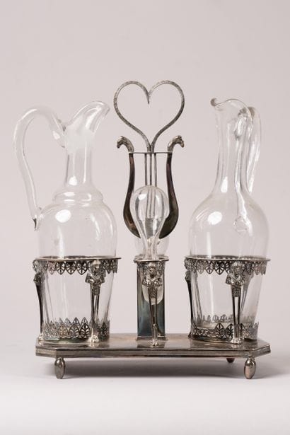 Silver oil and vinegar set with “Return from...