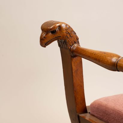 Curule stool in molded, turned, and carved...