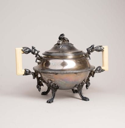 Louis XVI-style 950°/°° silver sugar bowl,...