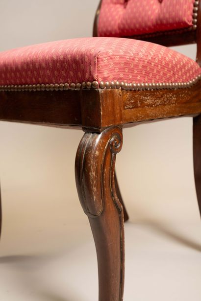 Pair of flat-backed chairs with scrollwork...