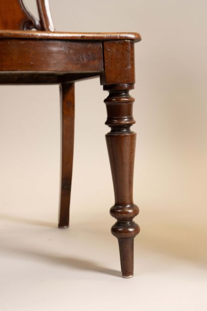 Pair of chairs with molded mahogany board...