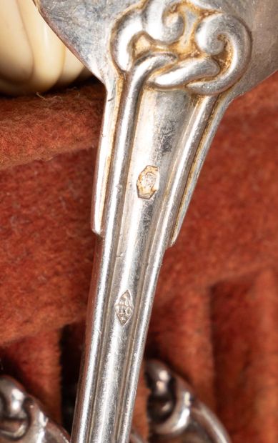 Silver (950) cutlery set, interlaced lattice...