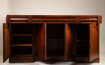 Low sideboard in mahogany and mahogany veneer,...