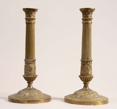 Pair of Restoration-style bronze candelabra,...