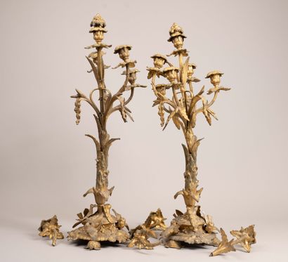 Pair of gilded bronze church candelabra with...