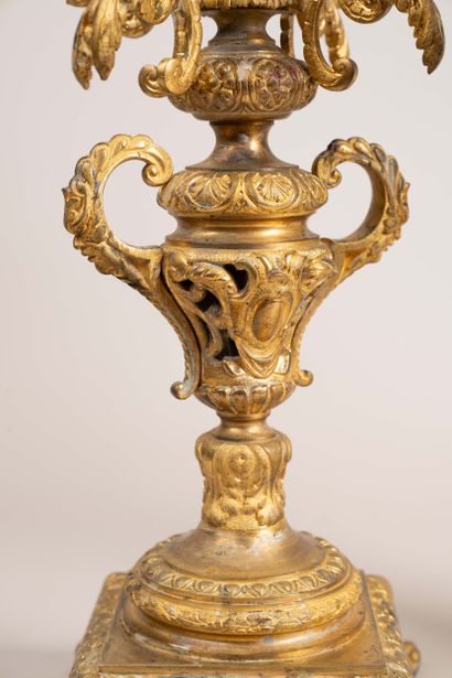 Pair of gilded bronze Regency-style candelabra,...