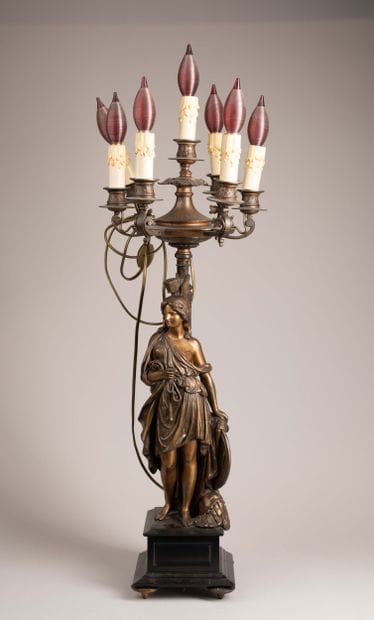 Bronze candelabra depicting Athena, with...