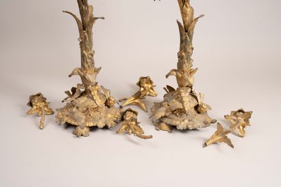 Pair of gilded bronze church candelabra with...
