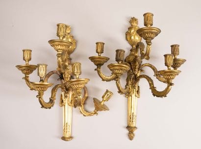 Pair of gilded bronze wall sconces
H 53 ...