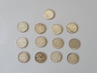 13 pièces de 5 francs lauriers en argent...