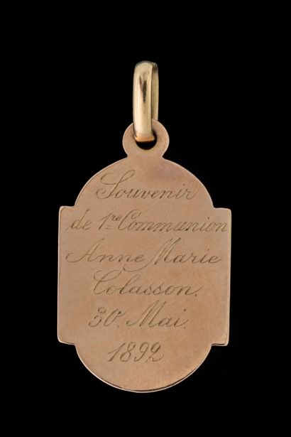Yellow gold (750) First Communion medal featuring...