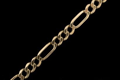 Yellow gold (750) brushed Figaro-link bracelet....