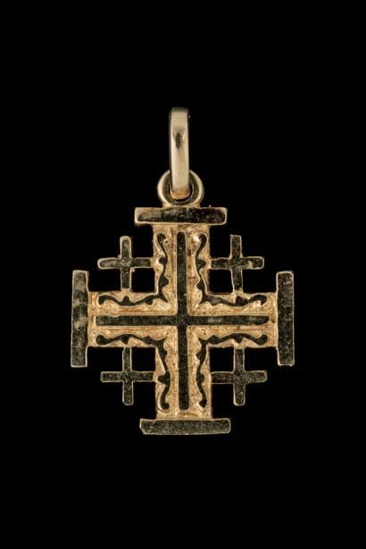 Small Jerusalem cross engraved on yellow...