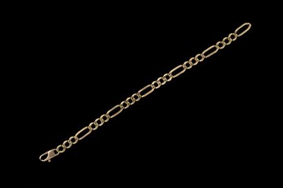 Yellow gold (750) brushed Figaro-link bracelet....