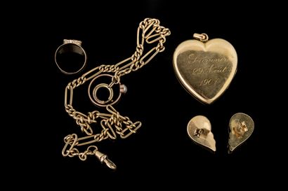 Set of yellow gold (750) jewelry with damage...