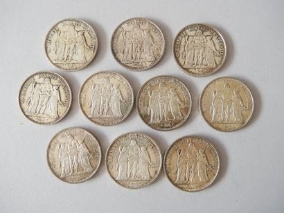 10 pièces de 10 francs Hercule en argent
Poids...