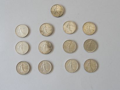 13 pièces de 5 francs lauriers en argent...