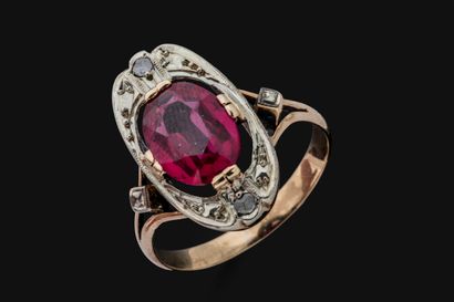 Marquise ring set with a red imitation stone...