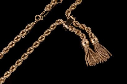 A loose-fitting necklace made of cord-style...