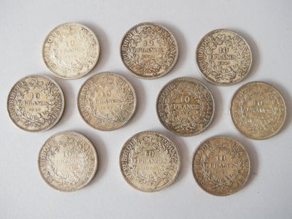 10 pièces de 10 francs Hercule en argent
Poids...