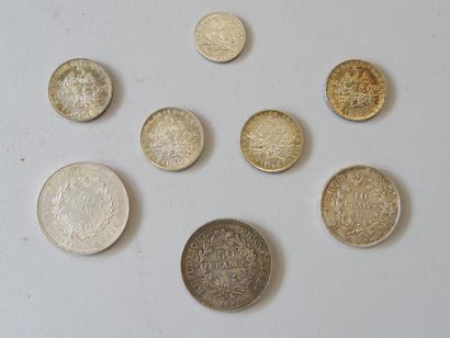 2 Hercules 50-franc coins, 1 Hercules 10-franc...