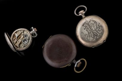3 damaged pocket watches, two of which are...