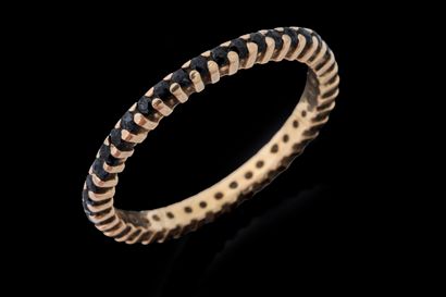 Worn wedding band set with round faceted...