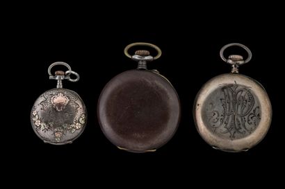 3 damaged pocket watches, two of which are...