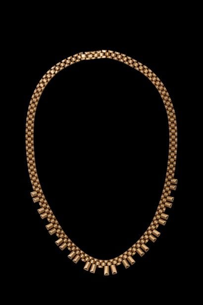 Draped necklace with rectangular, openwork...