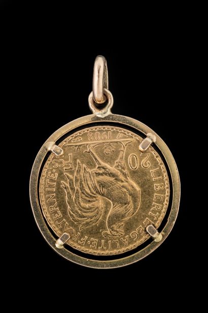Pendant featuring a 1908 20-franc Marianne/Rooster...