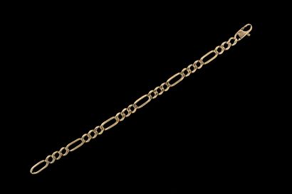 Yellow gold (750) brushed Figaro-link bracelet....